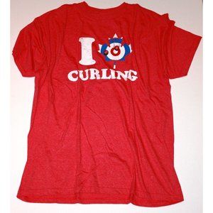 BODY RAGS Vintage Sport PRINT T-Shirt I LOVE CURLING Leaf RED XL